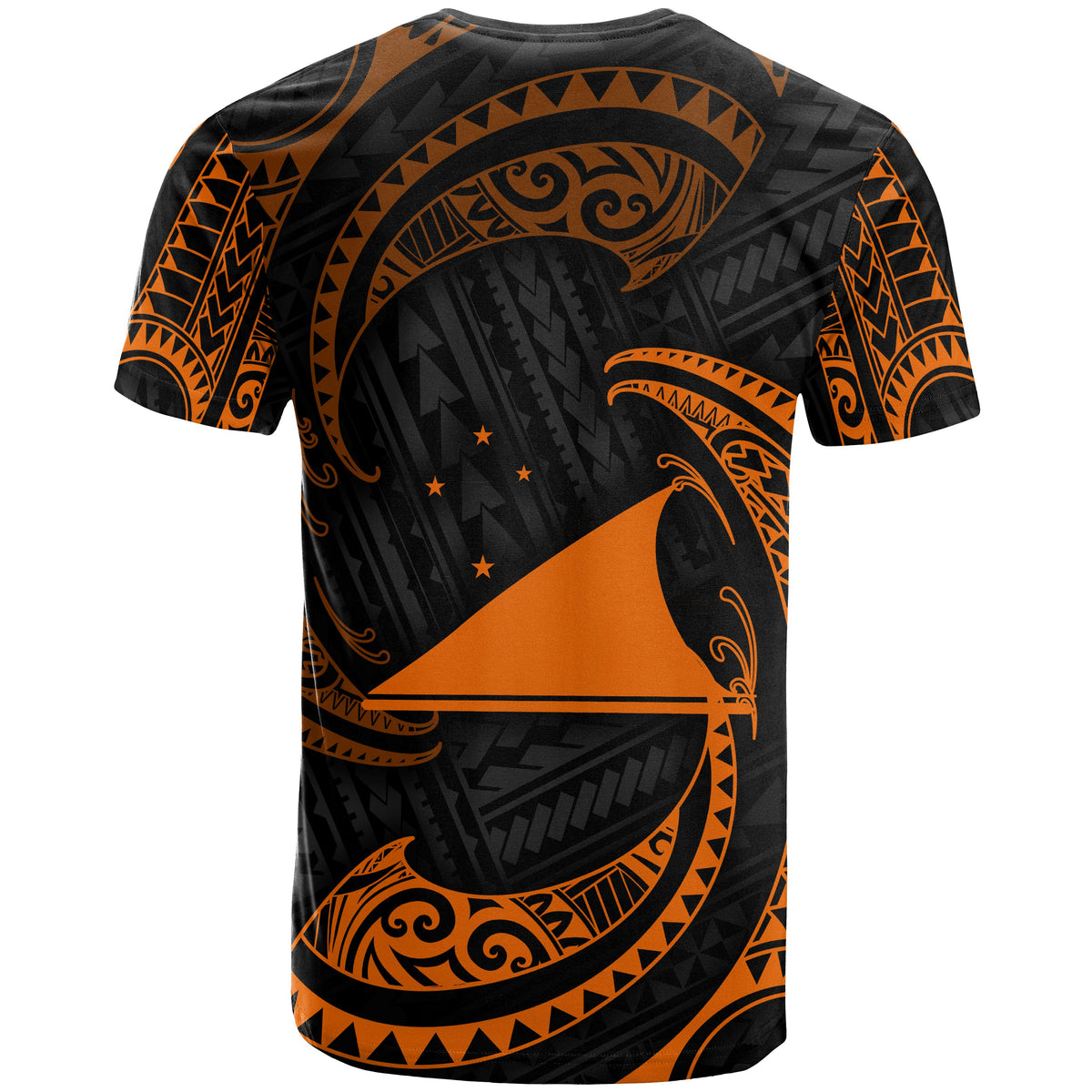 Tokelau Polynesian All Over T Shirt Orange Tribal Wave - Polynesian Pride