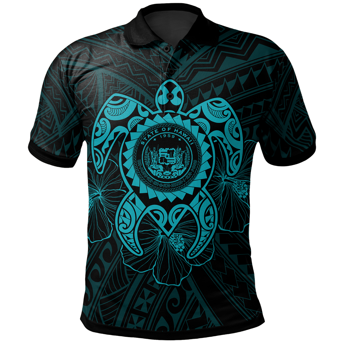 Hawaii Polynesian Polo Shirt Vintage Polynesian Turtle (Turquoise) Unisex Turquoise - Polynesian Pride