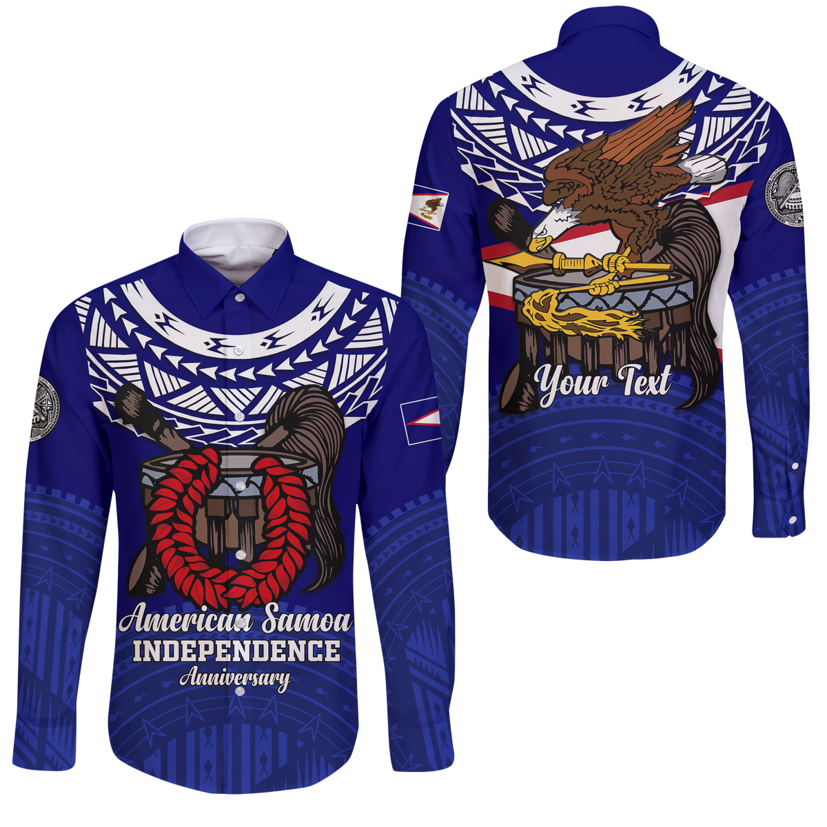 Custom American Samoa Independence Anniversary Pride Long Sleeve Button Shirt - LT12 Unisex Blue - Polynesian Pride