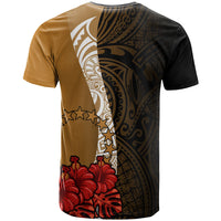 Cook Islands Polynesian T Shirt Coat of Arms With Hibiscus Gold - Polynesian Pride