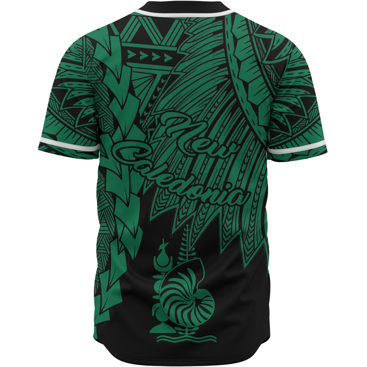 New Caledonia Polynesian Custom Personalised Baseball Shirt - Tribal Wave Tattoo Green - Polynesian Pride