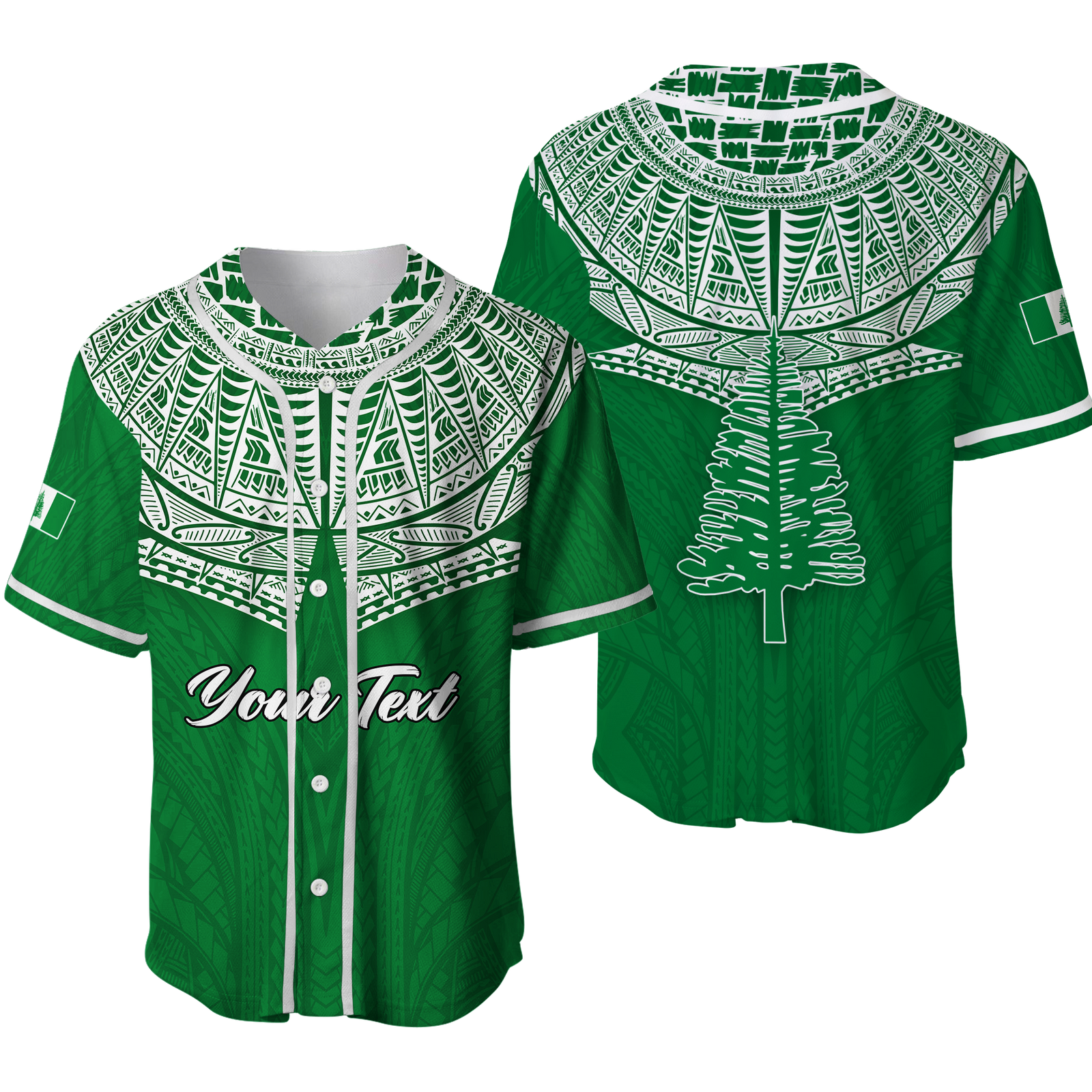 (Custom Personalised) Norfolk Islands Pine Tree Baseball Jersey - LT12 Green - Polynesian Pride