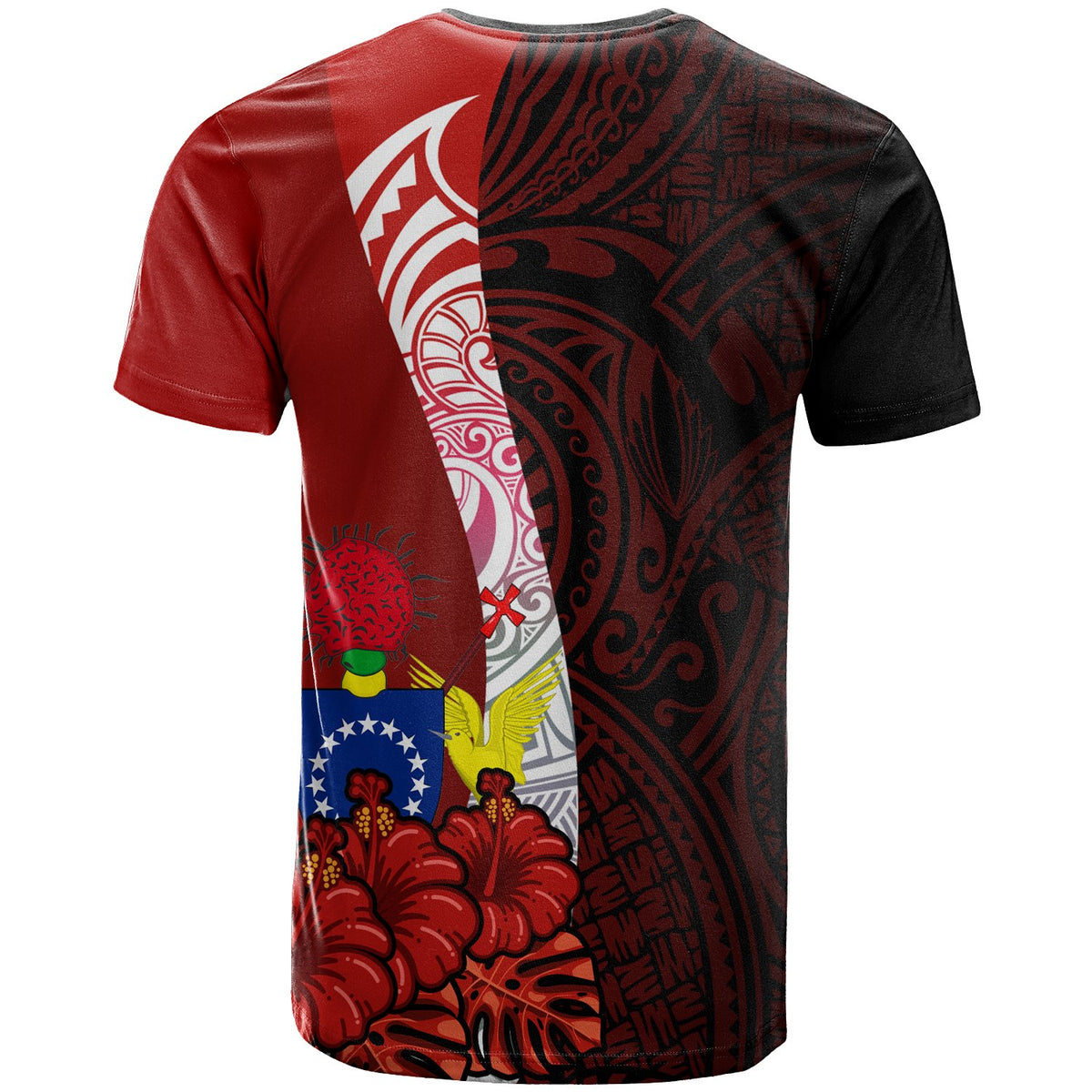 Cook Islands Polynesian T Shirt Coat of Arm With Hibiscus - Polynesian Pride