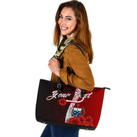 Samoa Polynesian Custom Personalised Leather Tote Bag - Coat Of Arm With Hibiscus - Polynesian Pride