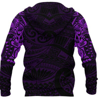 New Zealand Zip up Hoodie, Maori Tattoo Wolf Dragon Zipper Hoodie Purple - Polynesian Pride