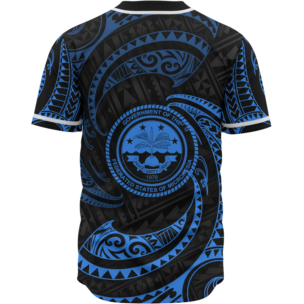 Federated States Of Micronesia Polynesian Custom Personalised Baseball Shirt - Blue Tribal Wave - Polynesian Pride