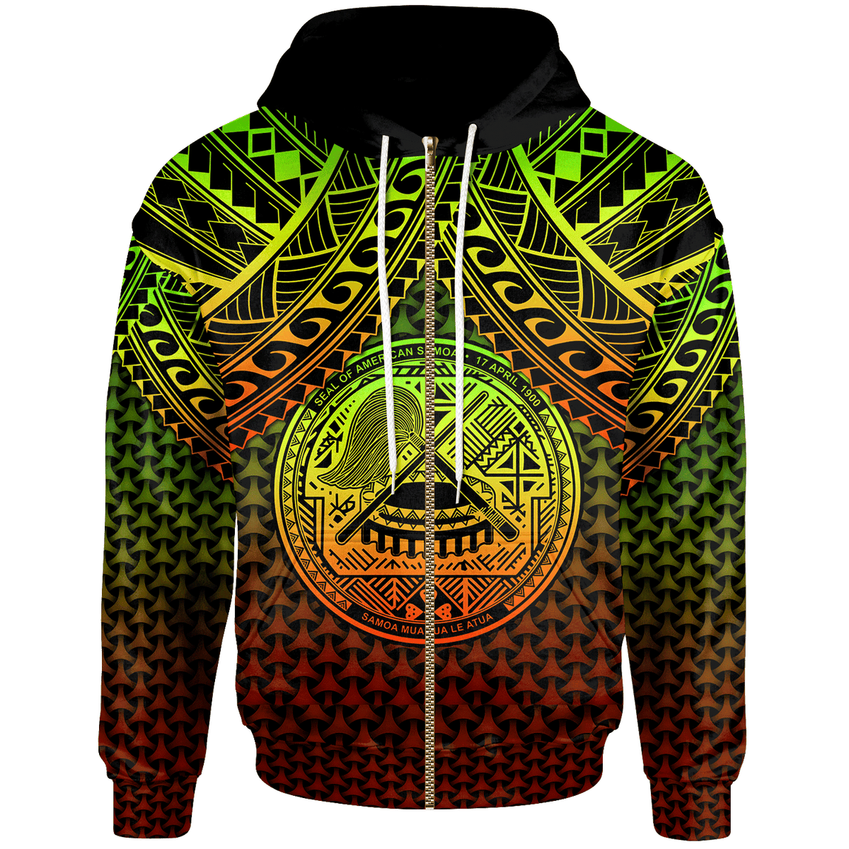 Polynesian American Samoa Zip up Hoodie Reggae Vintage Polynesian Patterns Unisex Reggae - Polynesian Pride