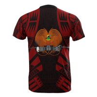 Papua New Guinea T Shirt Papua New Guinea Coat Of Arms Polynesian Tattoo Red Style - Polynesian Pride