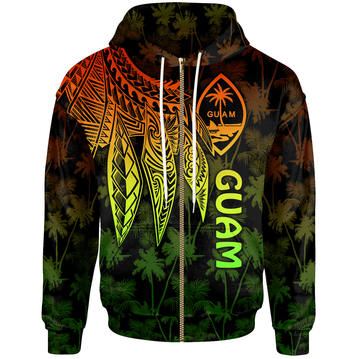 Guam Zip up Hoodie Polynesian Wings (Reggae) Unisex Reggae - Polynesian Pride