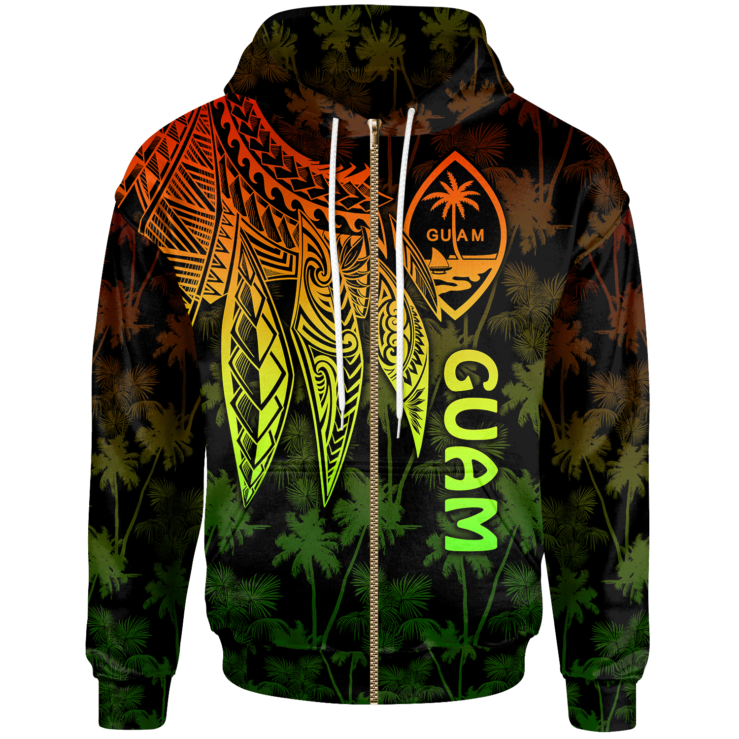 Guam Zip up Hoodie Polynesian Wings (Reggae) Unisex Reggae - Polynesian Pride