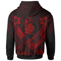 New Caledonia Polynesian Custom Zip up Hoodie New Caledonia Red Seal Camisole Hibiscus Style - Polynesian Pride