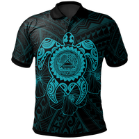 American Samoa Polynesian Polo Shirt Vintage Polynesian Turtle (Turquoise) Unisex Turquoise - Polynesian Pride