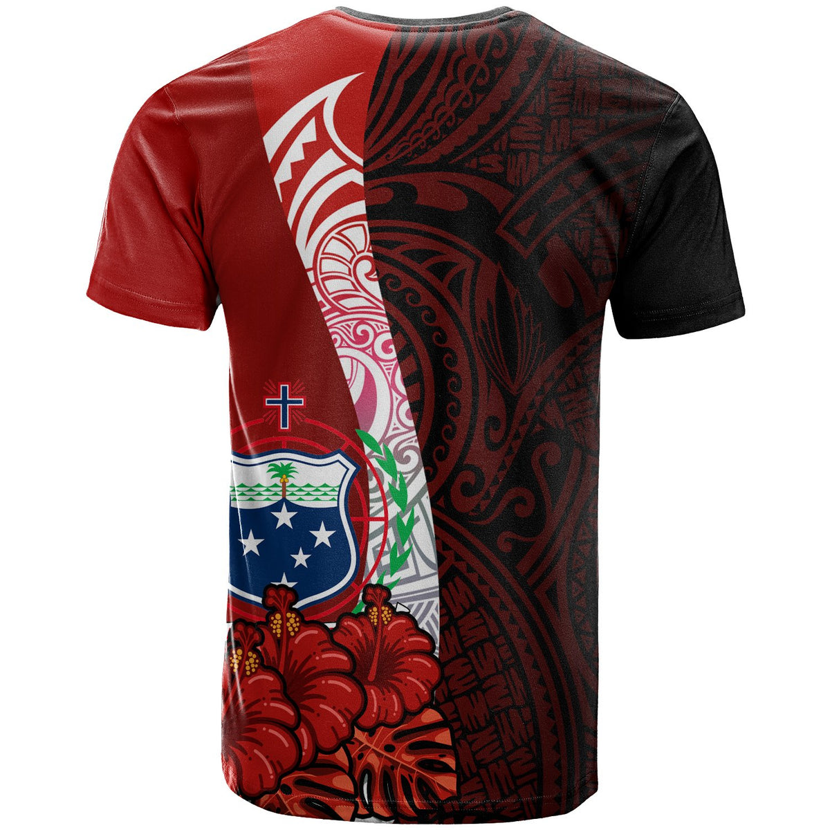 Samoa Polynesian T shirt Coat Arm With Hibiscus - Polynesian Pride