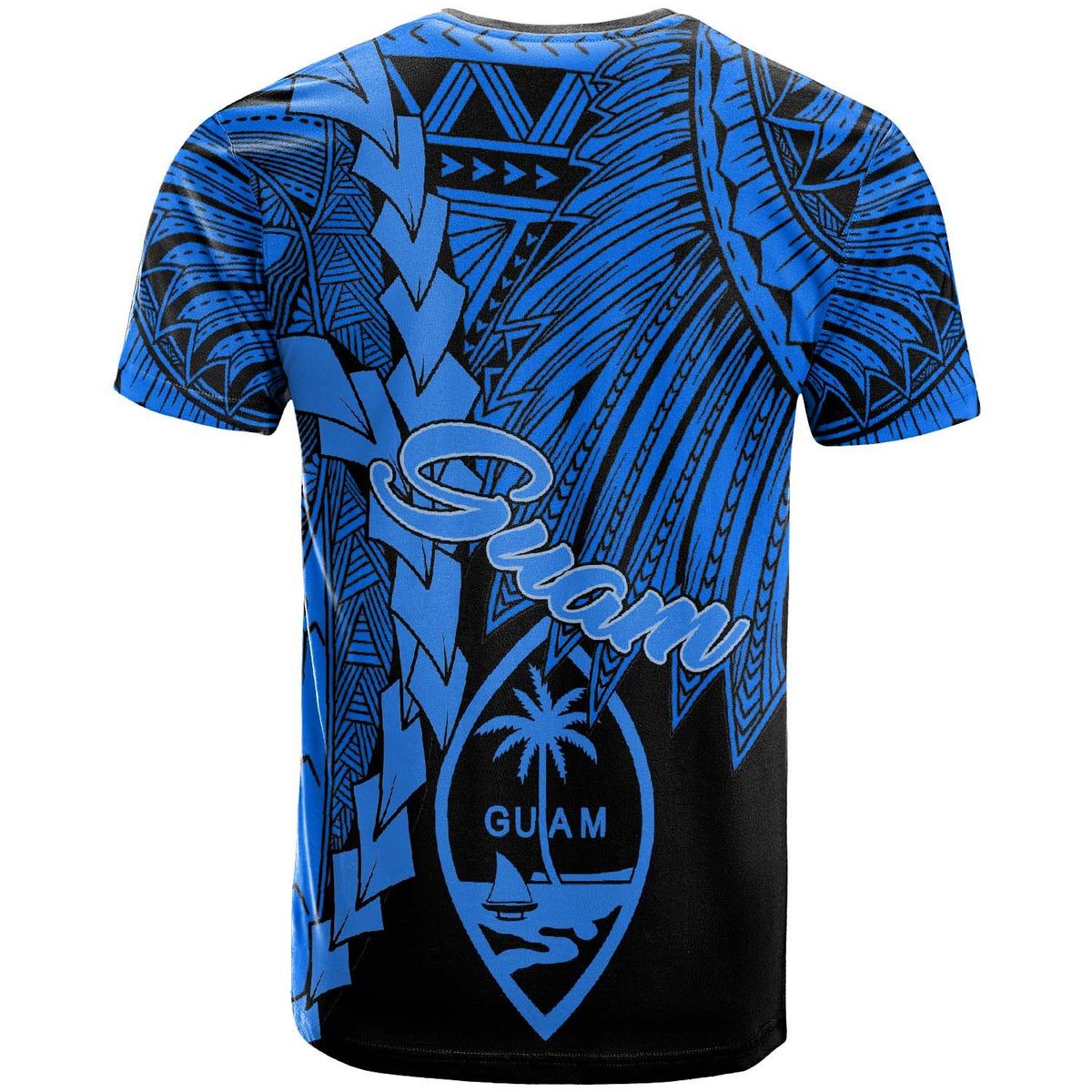 Guam Polynesian T Shirt Tribal Wave Tattoo Blue - Polynesian Pride