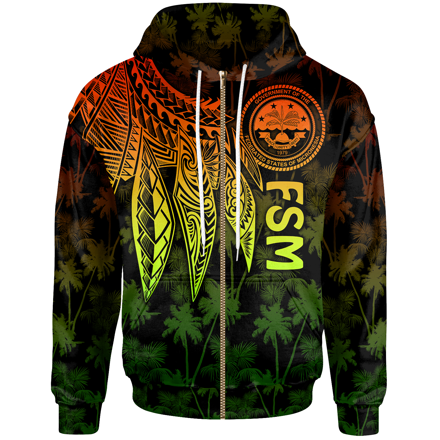 Federated States of Micronesia Zip up Hoodie Polynesian Wings (Reggae) Unisex Reggae - Polynesian Pride