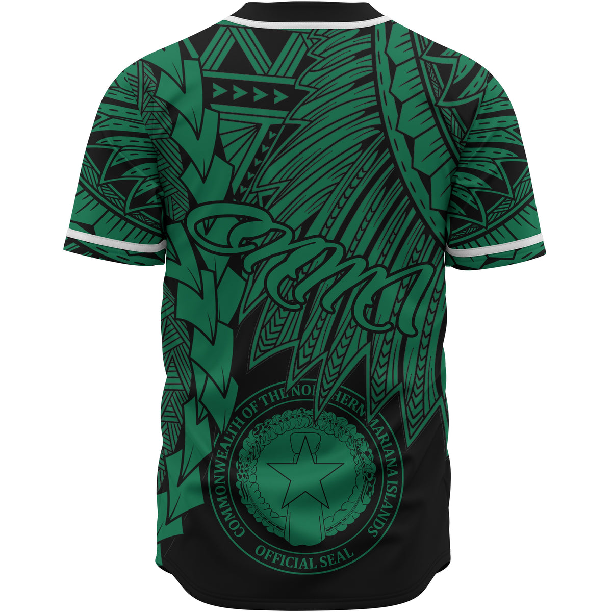 Northern Mariana Islands Polynesian Custom Personalised Baseball Shirt - Tribal Wave Tattoo Green - Polynesian Pride
