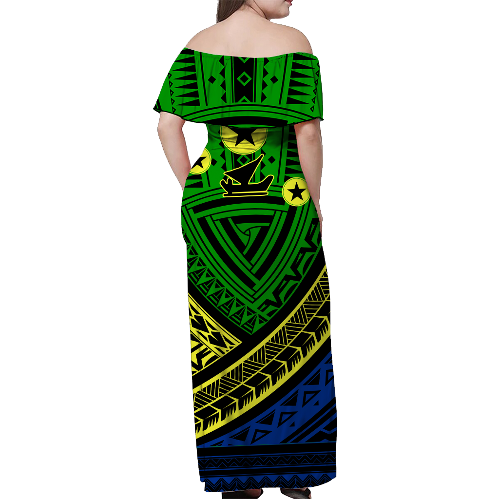 (Custom Personalised) Vanuatu Malampa Province Tribal Pattern Women Off Shoulder Long Dress - LT12 - Polynesian Pride