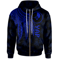 Yap Zip up Hoodie Polynesian Wings (Blue) Unisex Blue - Polynesian Pride