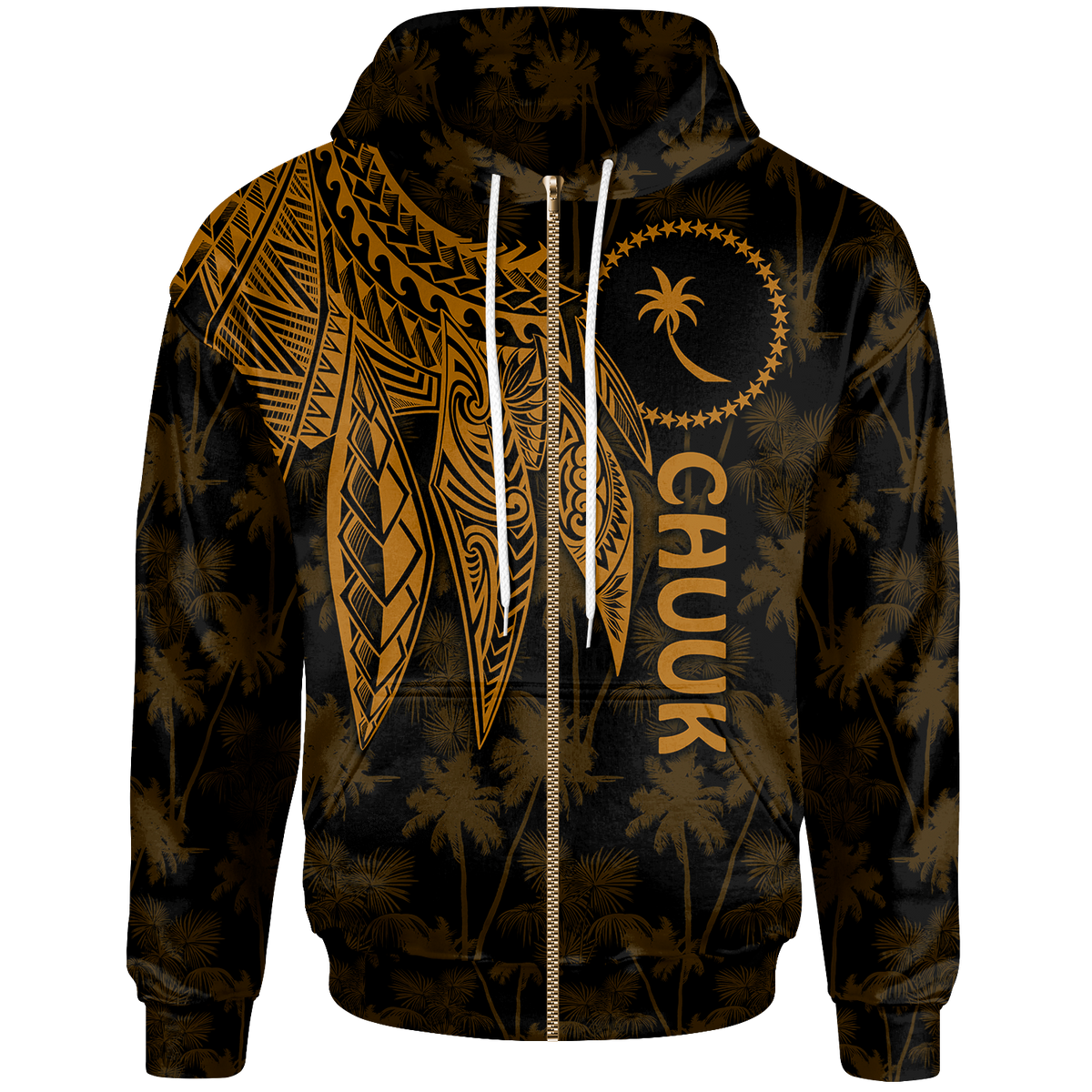 Chuuk Zip up Hoodie Polynesian Wings (Golden) Unisex Golden - Polynesian Pride