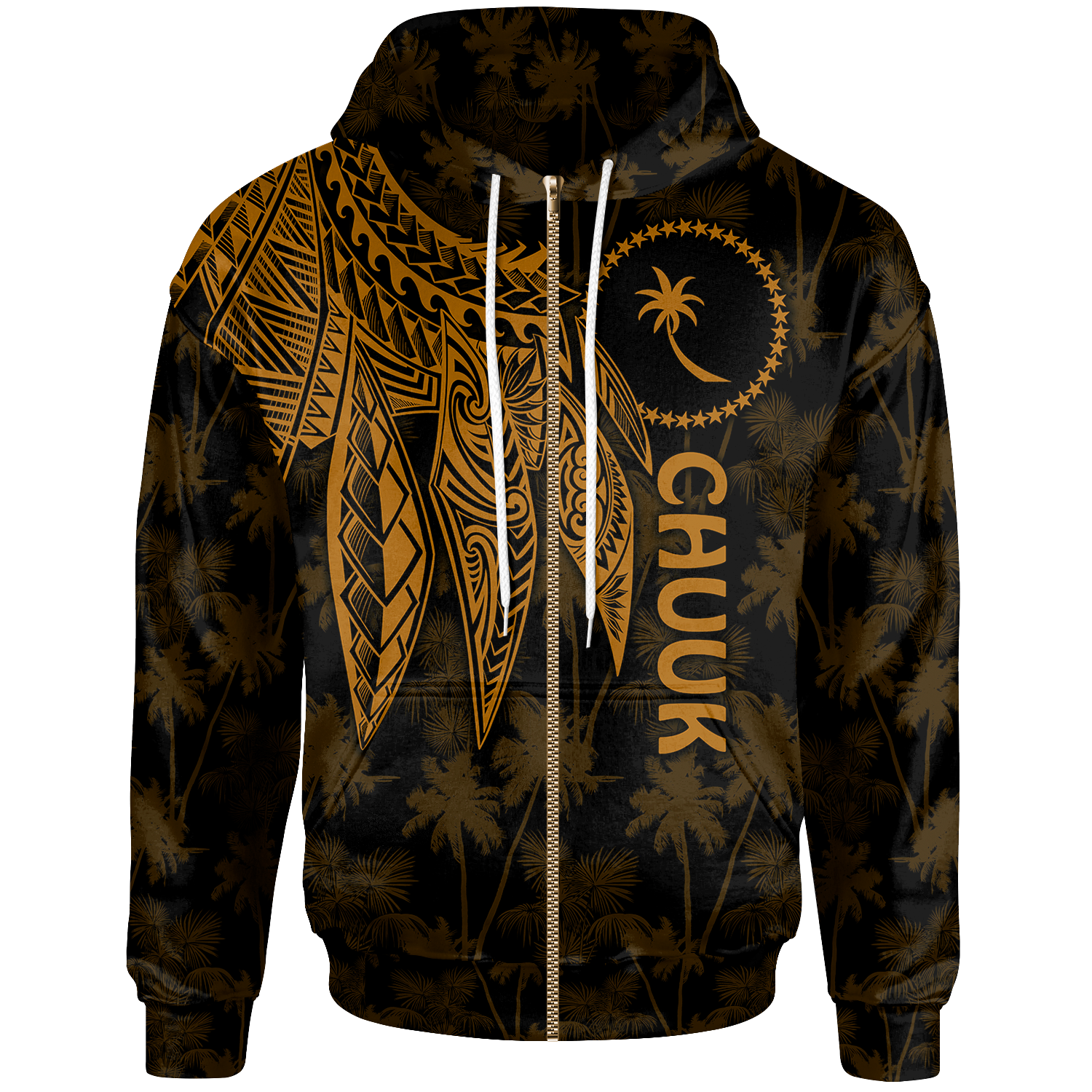 Chuuk Zip up Hoodie Polynesian Wings (Golden) Unisex Golden - Polynesian Pride