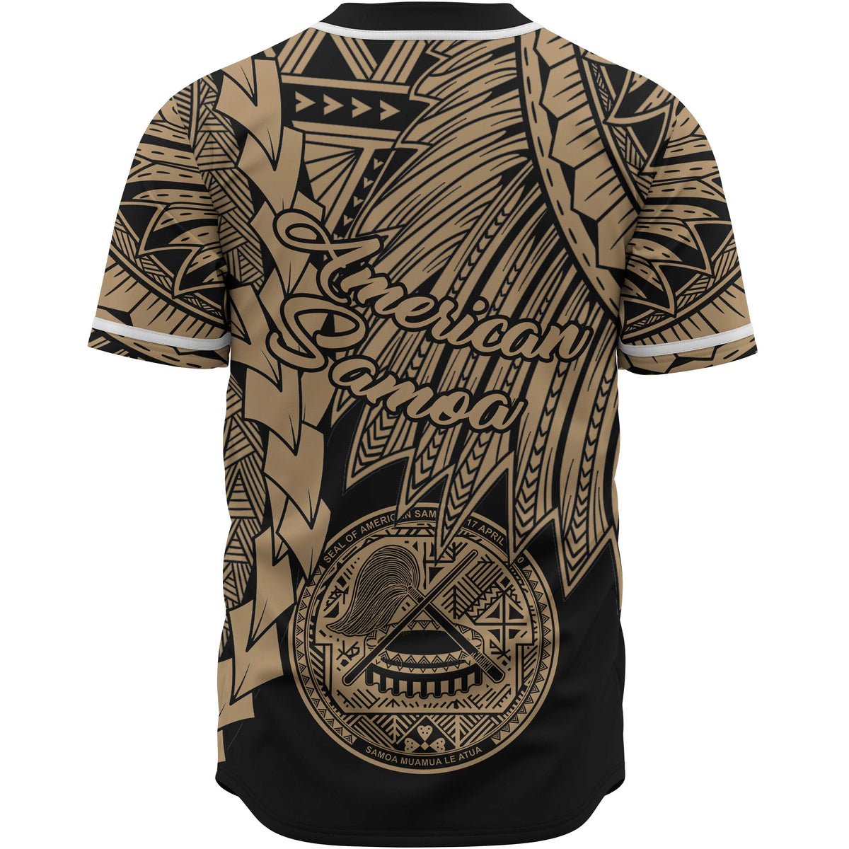 American Samoa Polynesian Baseball Shirt - Tribal Wave Tattoo Gold - Polynesian Pride