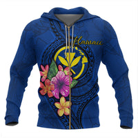 Hawaii Polynesian Zip up Hoodie Floral With Seal Blue Unisex Blue - Polynesian Pride