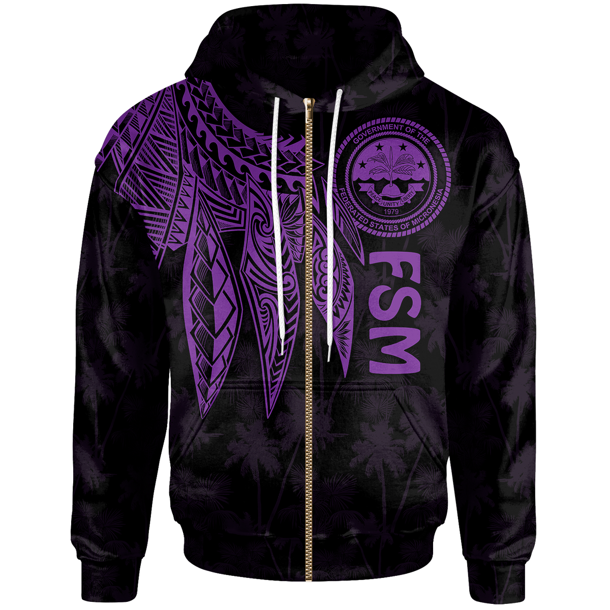 Federated States of Micronesia Zip up Hoodie Polynesian Wings (Purple) Unisex Purple - Polynesian Pride