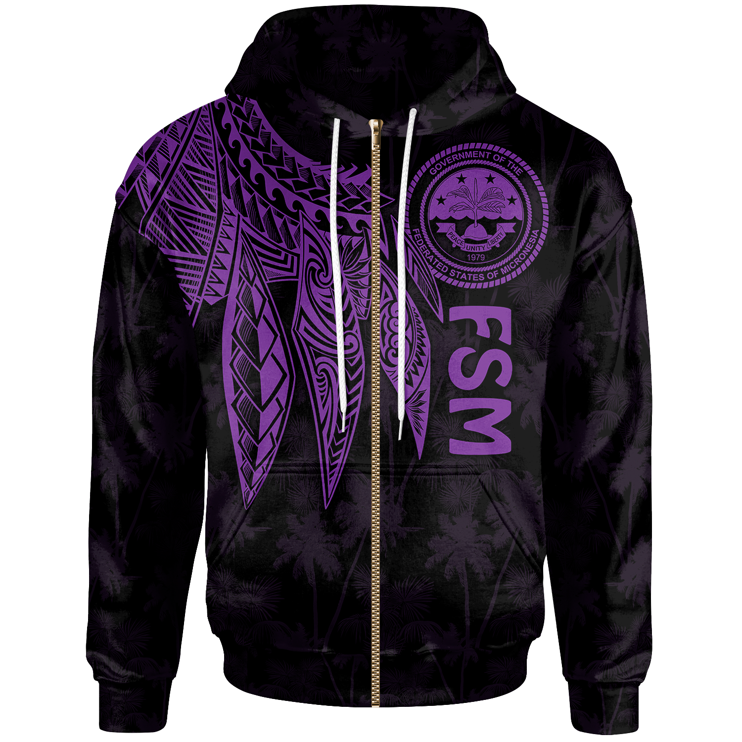 Federated States of Micronesia Zip up Hoodie Polynesian Wings (Purple) Unisex Purple - Polynesian Pride