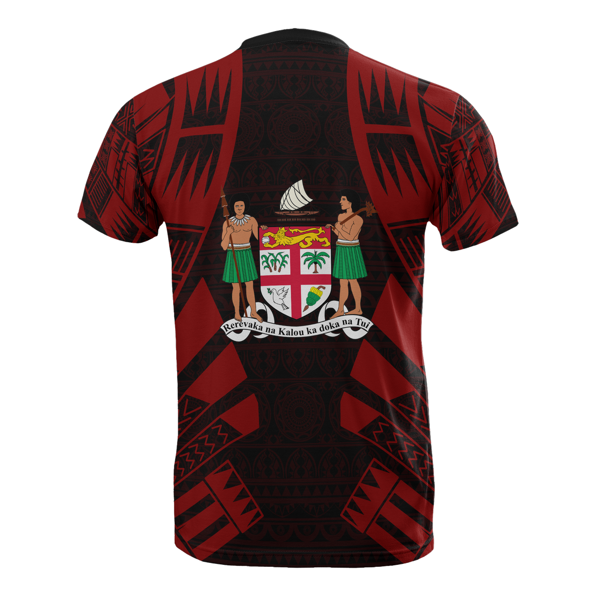 Fiji T Shirt Fijian Coat of Arms Polynesian Tattoo Red Style - Polynesian Pride