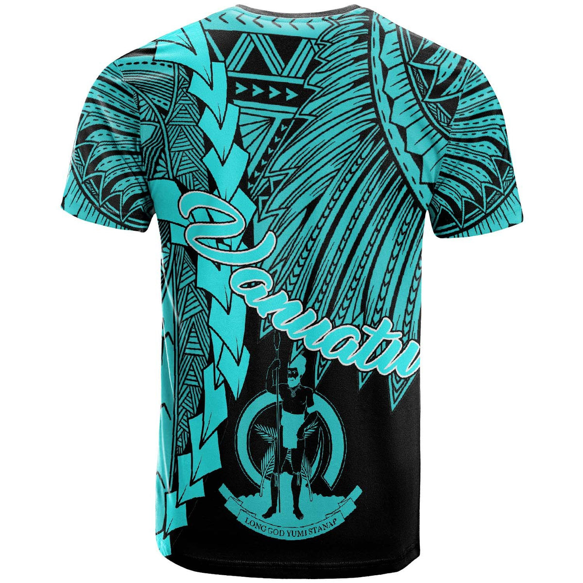 Vanuatu Polynesian T Shirt Tribal Wave Tattoo Neon Blue - Polynesian Pride