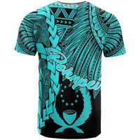 Pohnpei Micronesia Custom T Shirt Tribal Wave Tattoo Neon Blue - Polynesian Pride