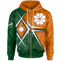 Marshall Islands Zip up Hoodie Kwajalein Atoll Marshall Islands Flag with Polynesian Patterns Unisex Green - Polynesian Pride