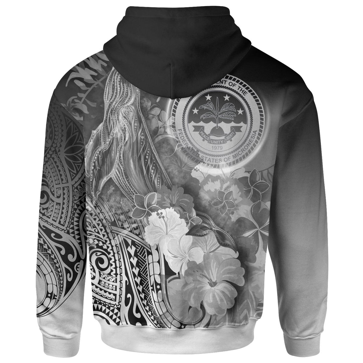 Fsm Hoodie Humpback Whale with Tropical Flowers (White) - Polynesian Pride