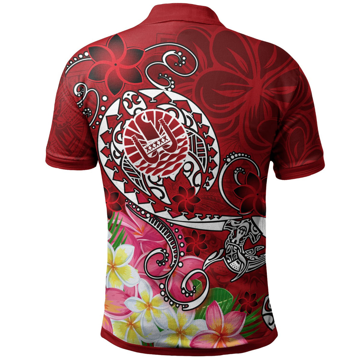 Tahiti Custom Polo Shirt Turtle Plumeria (Red) - Polynesian Pride