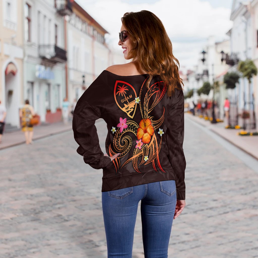 Guam Polynesian Personalised Women's Off Shoulder Sweater - Legend of Guam (Red) - Polynesian Pride