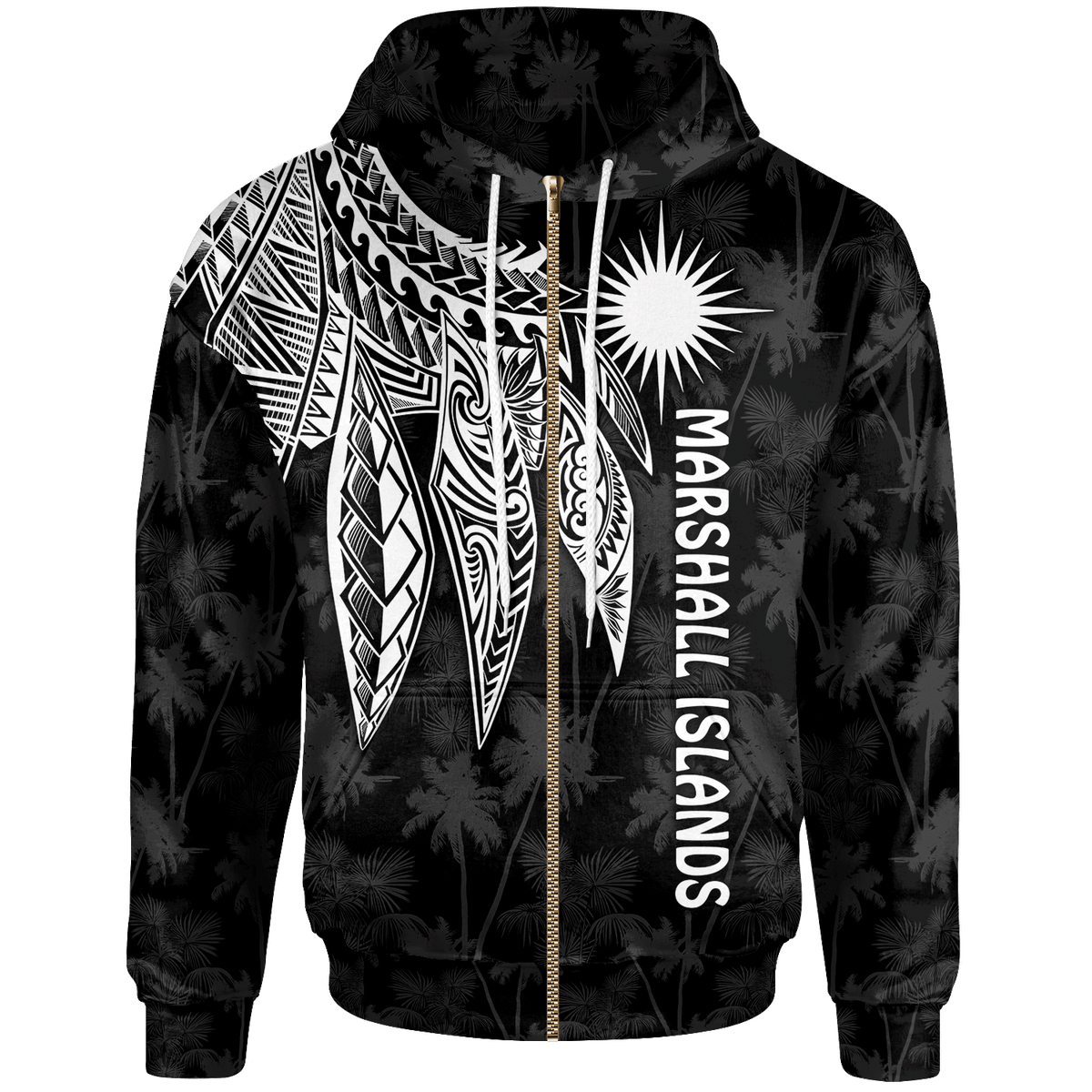 Marshall Islands Zip up Hoodie Polynesian Wings (White) Unisex White - Polynesian Pride