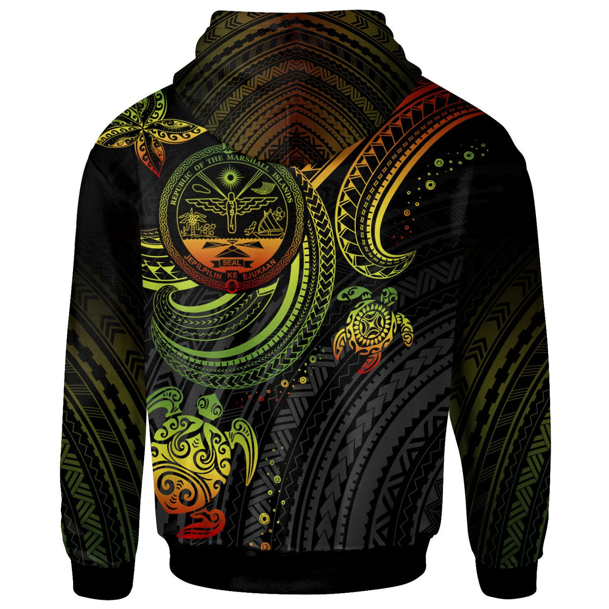 Marshall Islands Custom Zip up Hoodie Coat of Arm with Reggae Turtle - Polynesian Pride