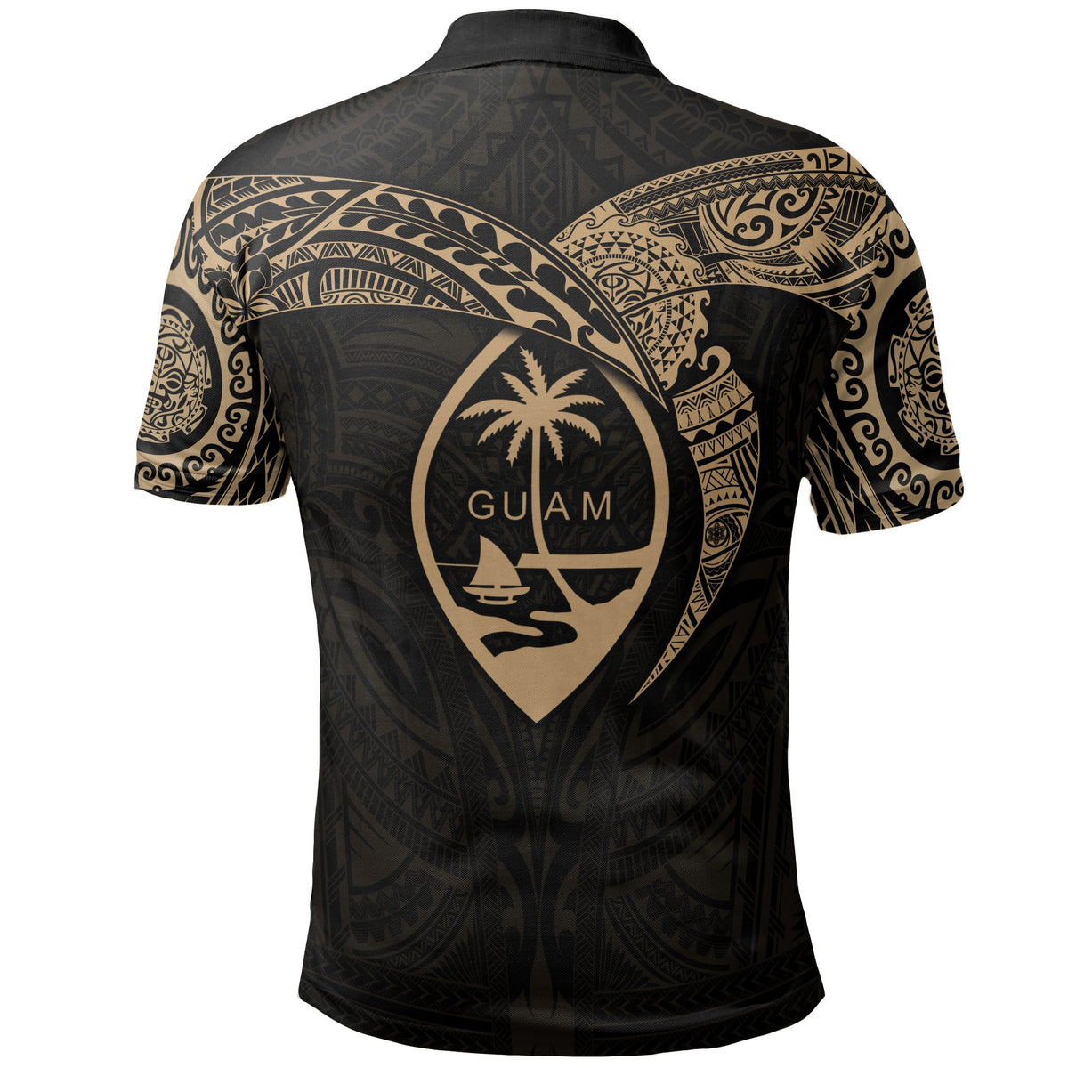 Guam Polynesian Polo Shirt Gold Heart Shield - Polynesian Pride
