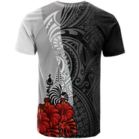 New Caledonia Polynesian Custom T Shirt Coat Of Arms With Hibiscus White - Polynesian Pride