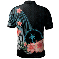 Chuuk Polo Shirt Turquoise Polynesian Hibiscus Pattern Style - Polynesian Pride