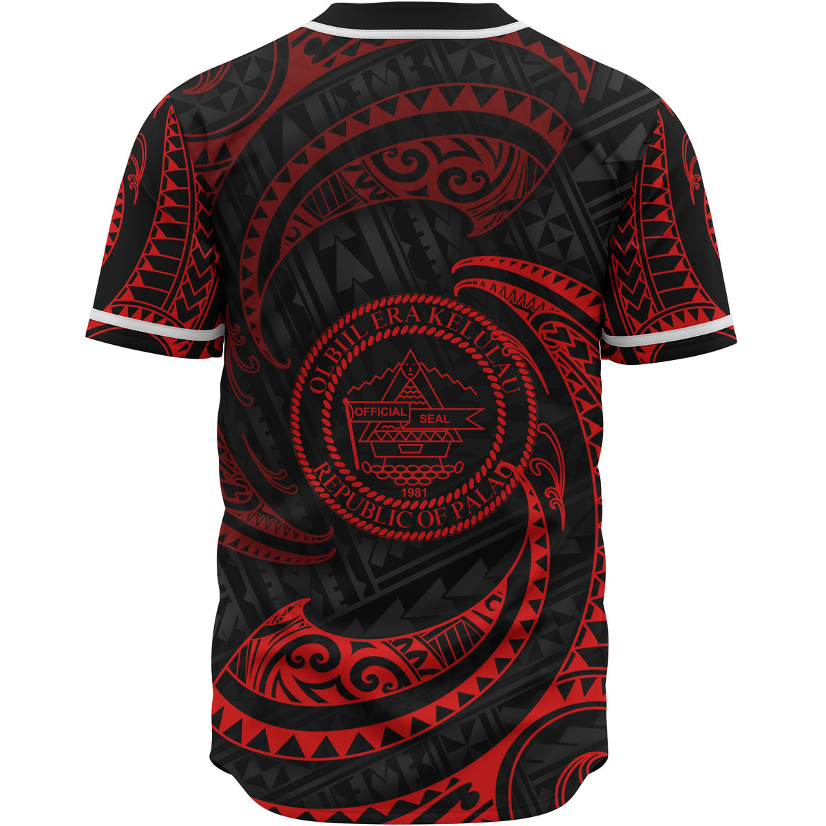 Palau Polynesian Custom Personalised Baseball Shirt - Red Tribal Wave - Polynesian Pride