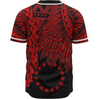 Cook Islands Polynesian Baseball Shirt - Tribal Wave Tattoo Red - Polynesian Pride