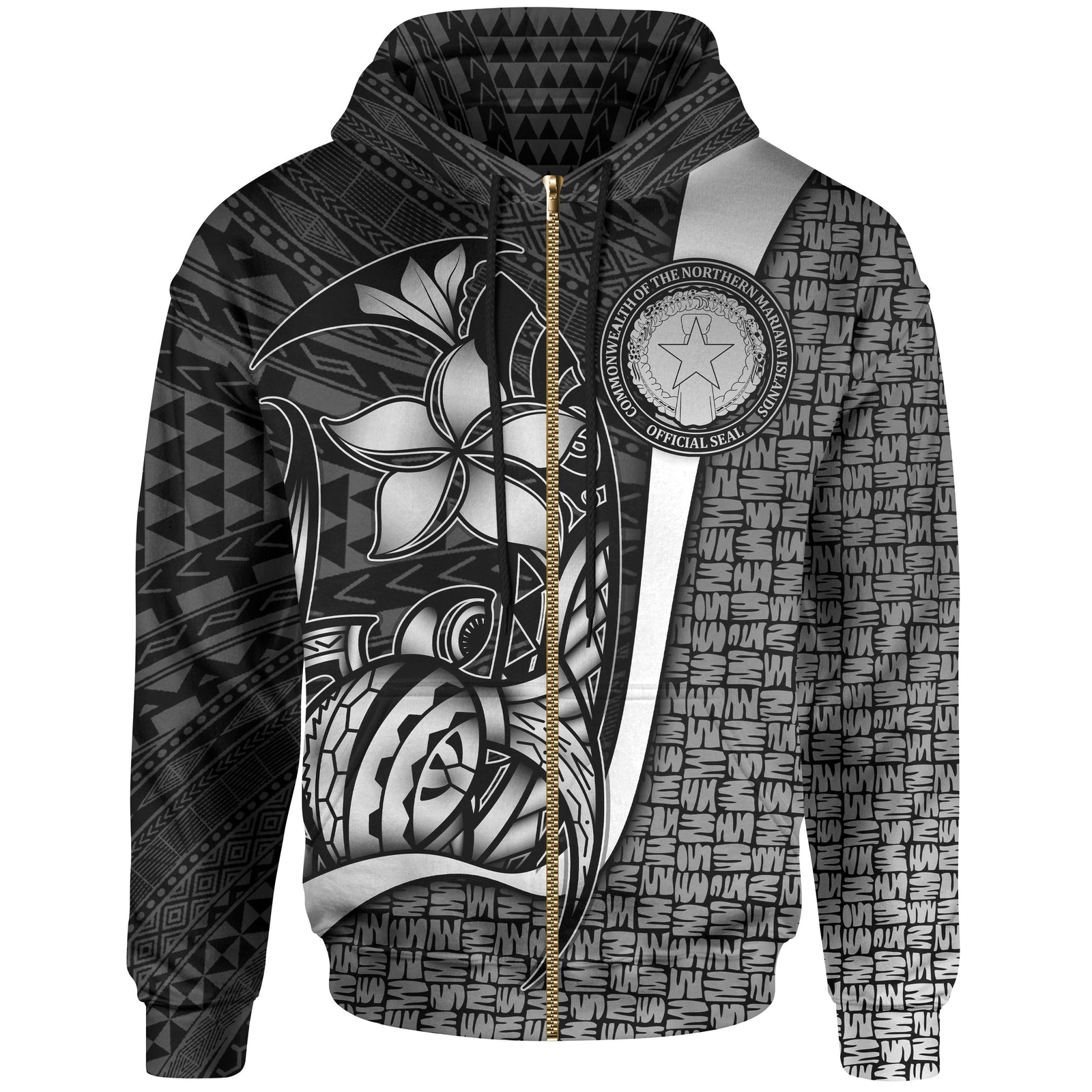 Northern Mariana Islands Polynesian Zip up Hoodie White Turtle with Hook Unisex WHITE - Polynesian Pride