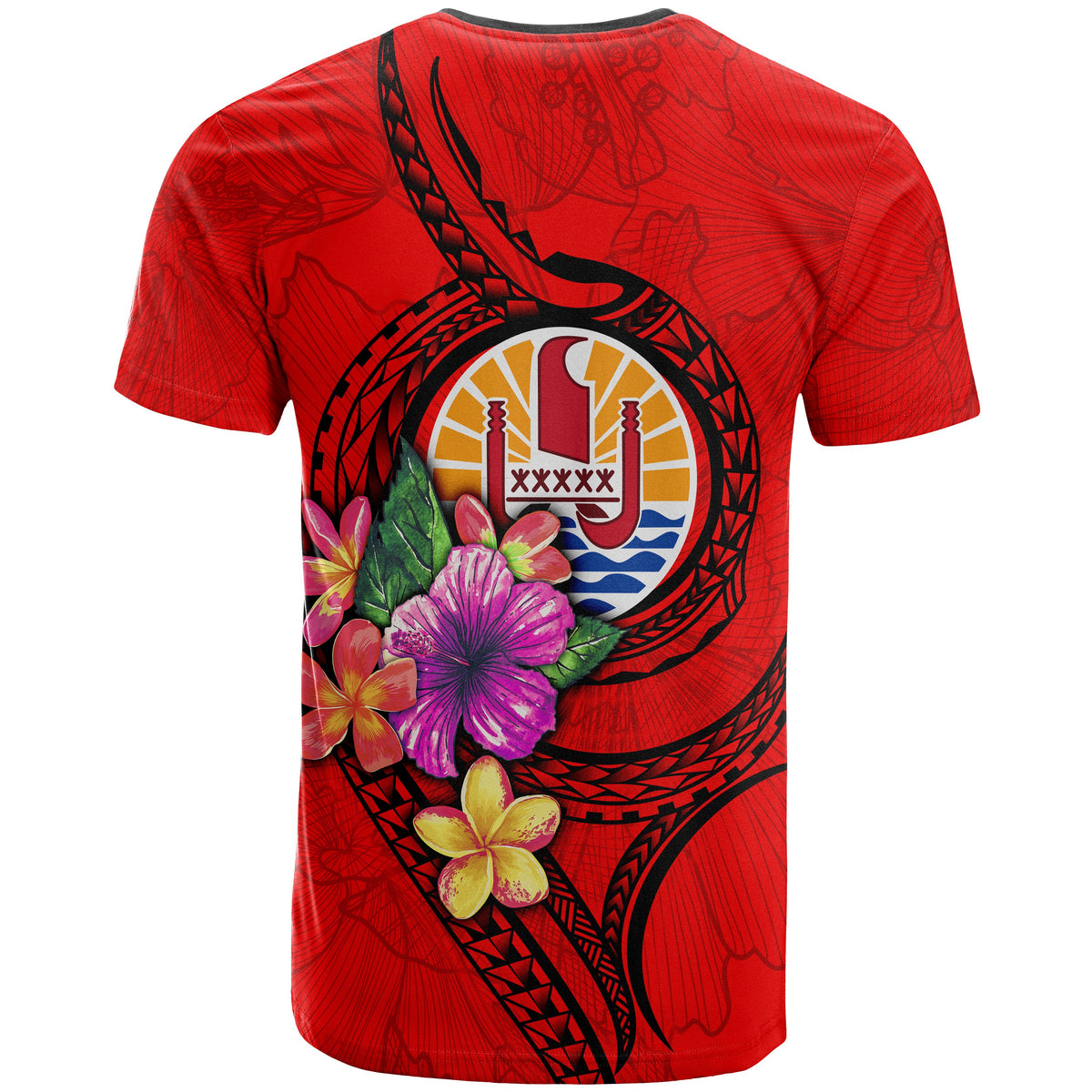 Tahiti Polynesian Custom T Shirt Floral With Seal Red - Polynesian Pride