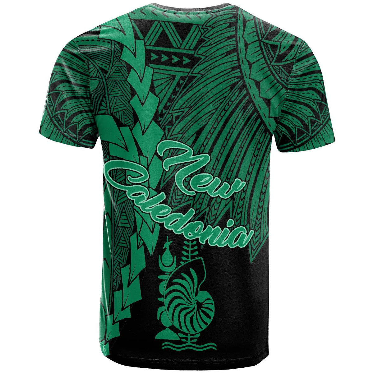 New Caledonia Polynesian T Shirt Tribal Wave Tattoo Green - Polynesian Pride