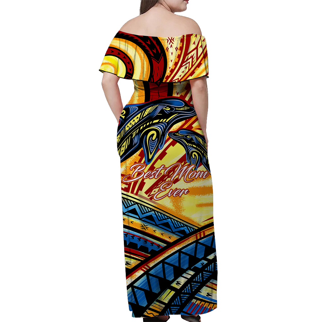 (Custom Personalised) Polynesia Best Mom Ever Off Shoulder Long Dress - LT12 - Polynesian Pride