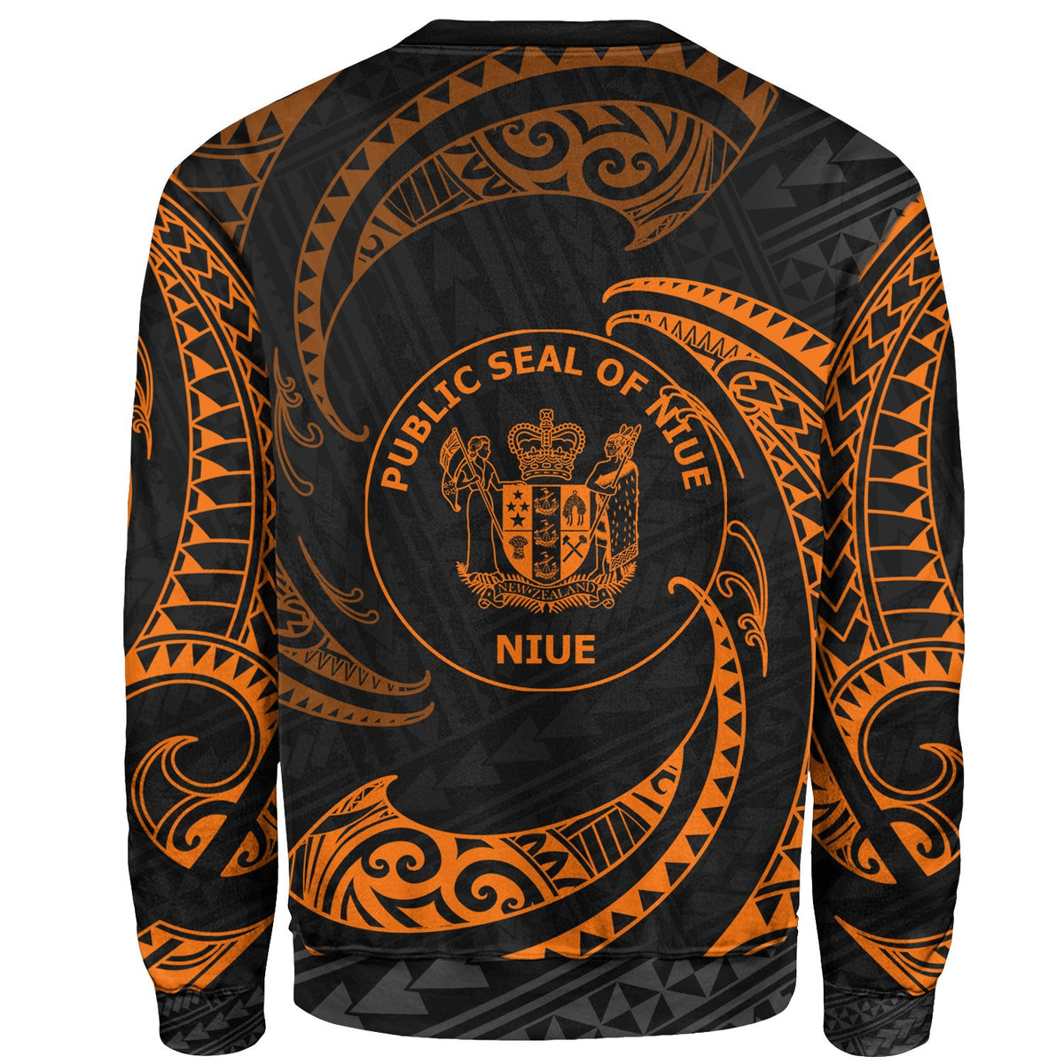 Niue Polynesian Custom Personalised Sweater - Orange Tribal Wave - Polynesian Pride