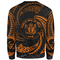 Niue Polynesian Custom Personalised Sweater - Orange Tribal Wave - Polynesian Pride