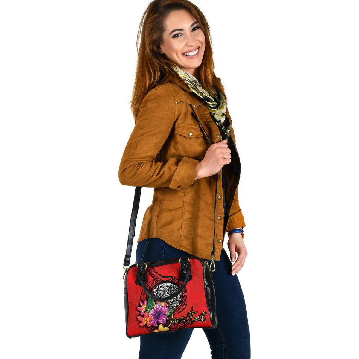 American Samoa Polynesian Custom Personalised Shoulder Handbag - Floral With Seal Red - Polynesian Pride