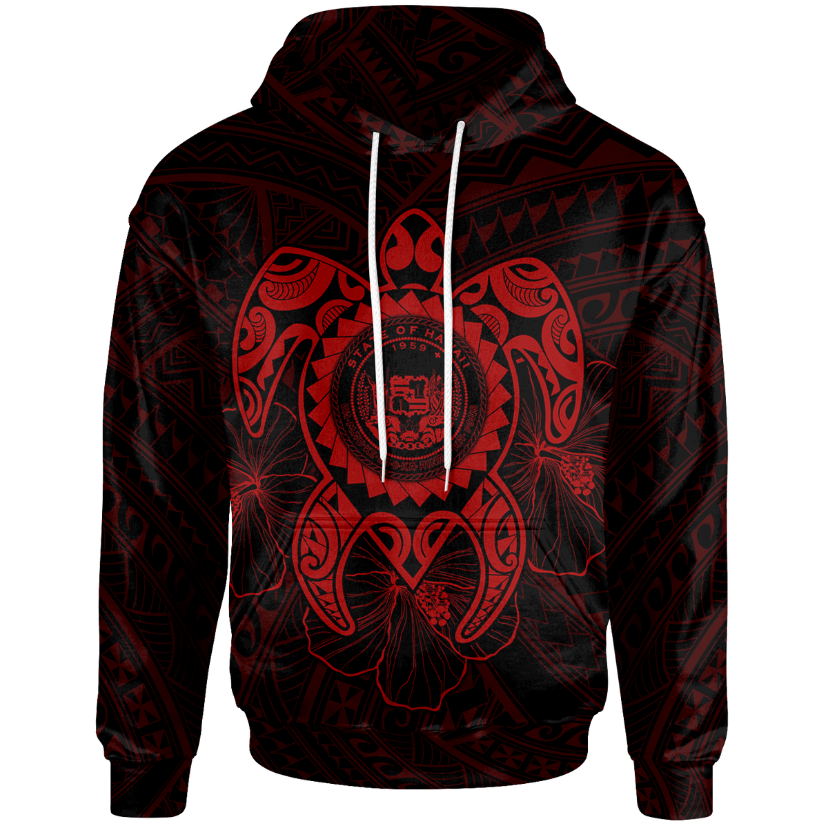 Hawaii Polynesian Hoodie Vintage Polynesian Turtle (Red) Unisex Red - Polynesian Pride